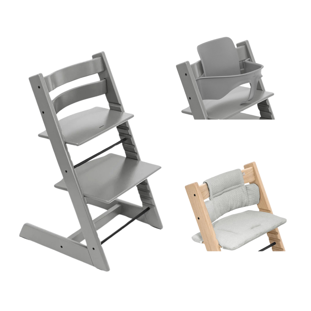 Stokke® Tripp Trapp® Bundle Chair + Baby Set + Cushion | Storm Gray /Nordic Grey