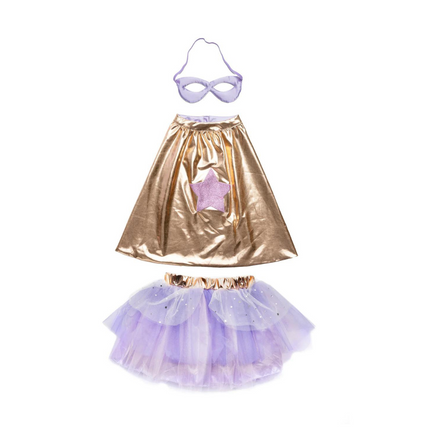 Great Pretenders Super-Duper Tutu, Cape & Mask | Metallic Rose Gold/Lilac 4-6Y