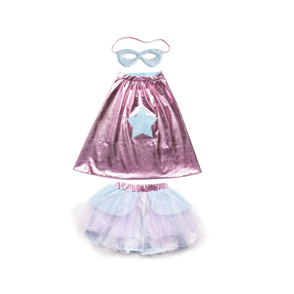 Great Pretenders Super-Duper Tutu Cape & Mask Metallic Pink/Light Blue | 4-6Y