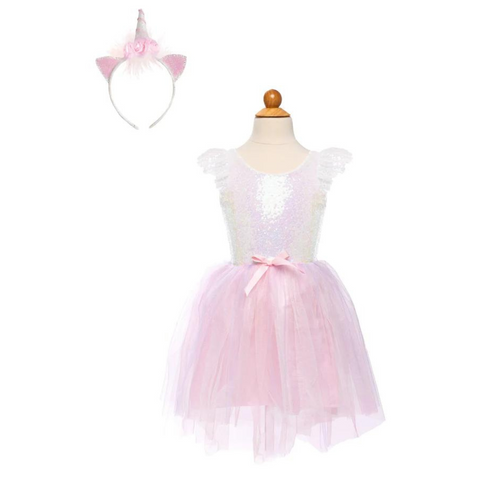 Great Pretenders Dreamy Unicorn dress iridescent/pink with hair band | 5-6Y