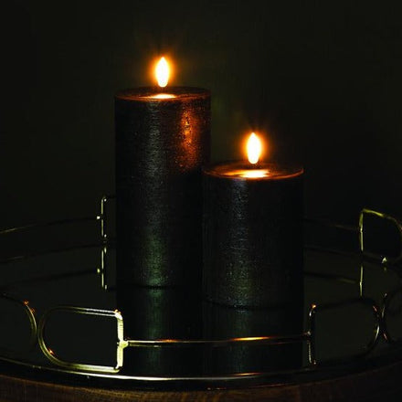 Uyuni LED Candle Pillar Melted Candle 7.8x10 cm | Forest Black Rustic