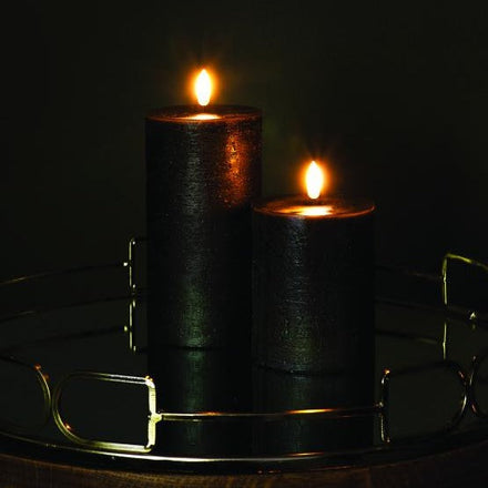 Uyuni LED Candle Pillar Melted Candle 7.8x20 cm | Forest Black Rustic