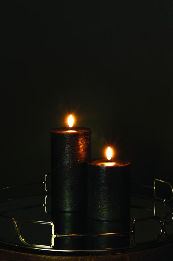 Uyuni LED Candle Pillar Melted Candle 7.8x15 cm | Forest Black Rustic