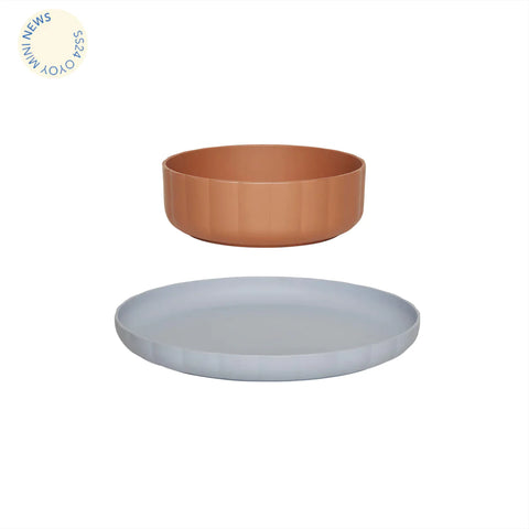 OYOY Living board and Bowl | Caramel /Ice Blue