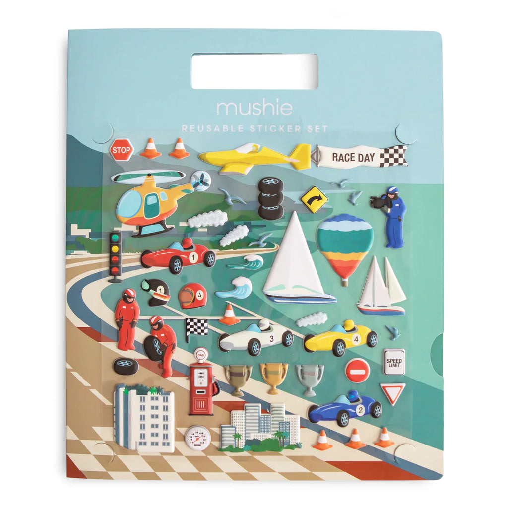 Mushie Sticker Book With Reusable Stickers | Race Cars