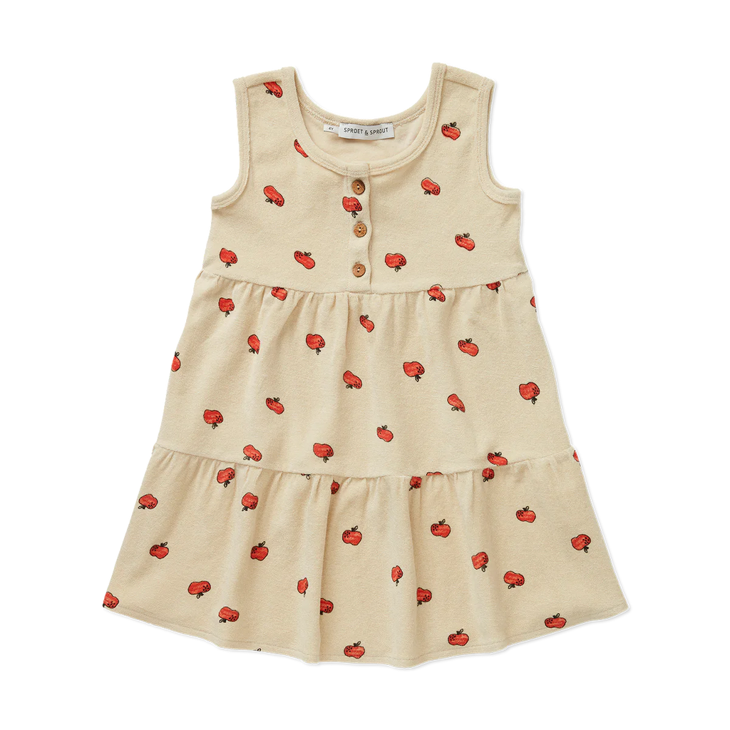 Freckle & Sprout Terry Dress Apple Print | Sesame