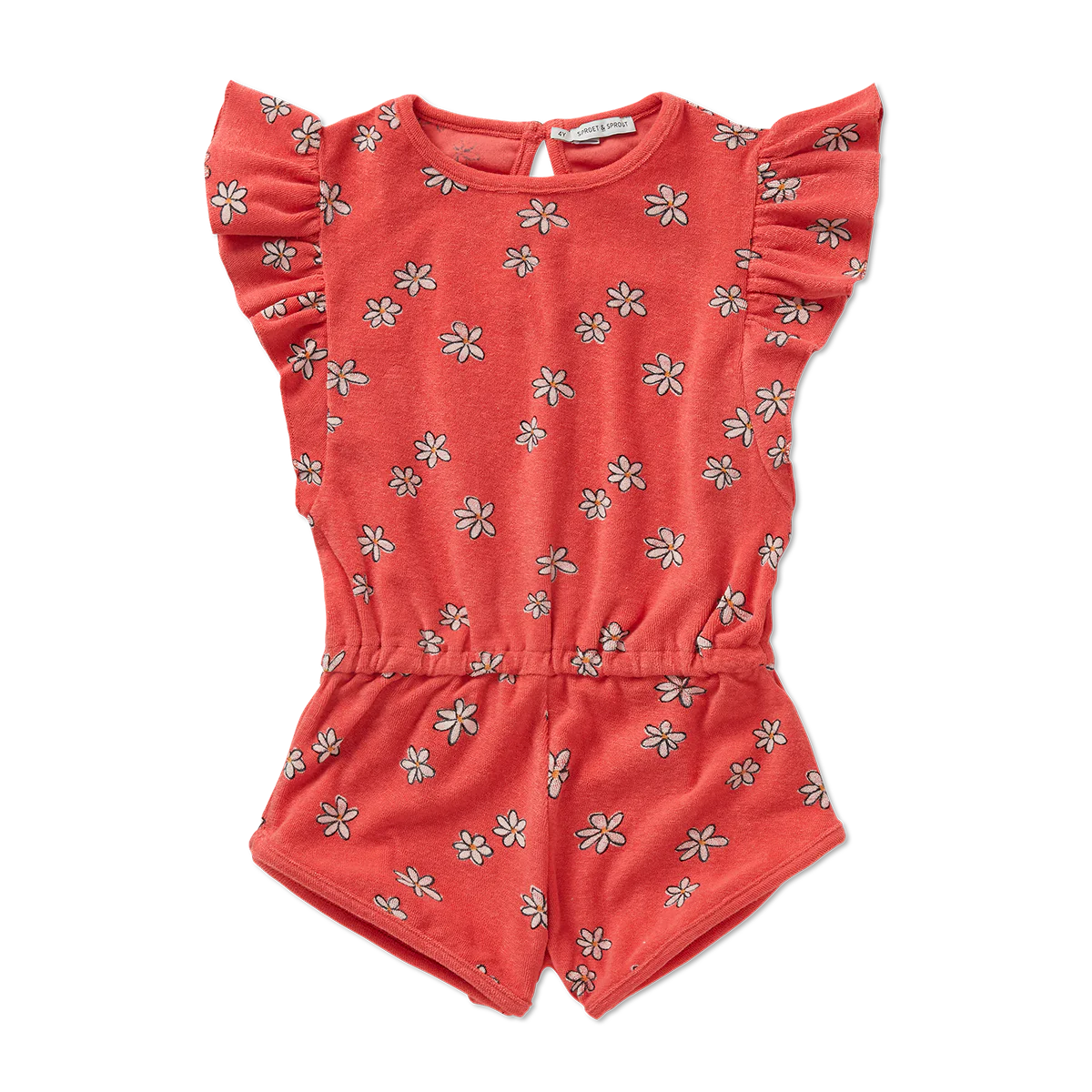 Freckle & Sprout Ruffle Terry Jumpsuit Daisies Print | Rose Petal