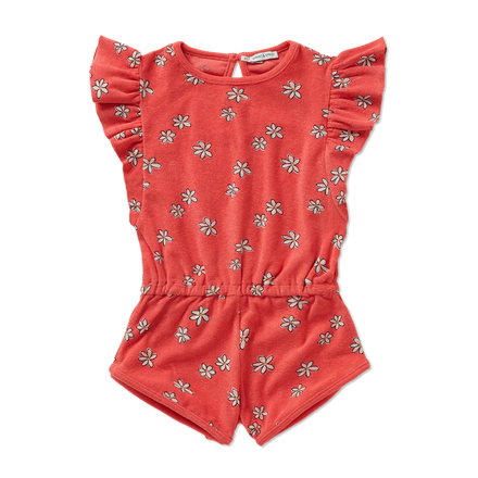 Freckle & Sprout Ruffle Terry Jumpsuit Daisies Print | Rose Petal