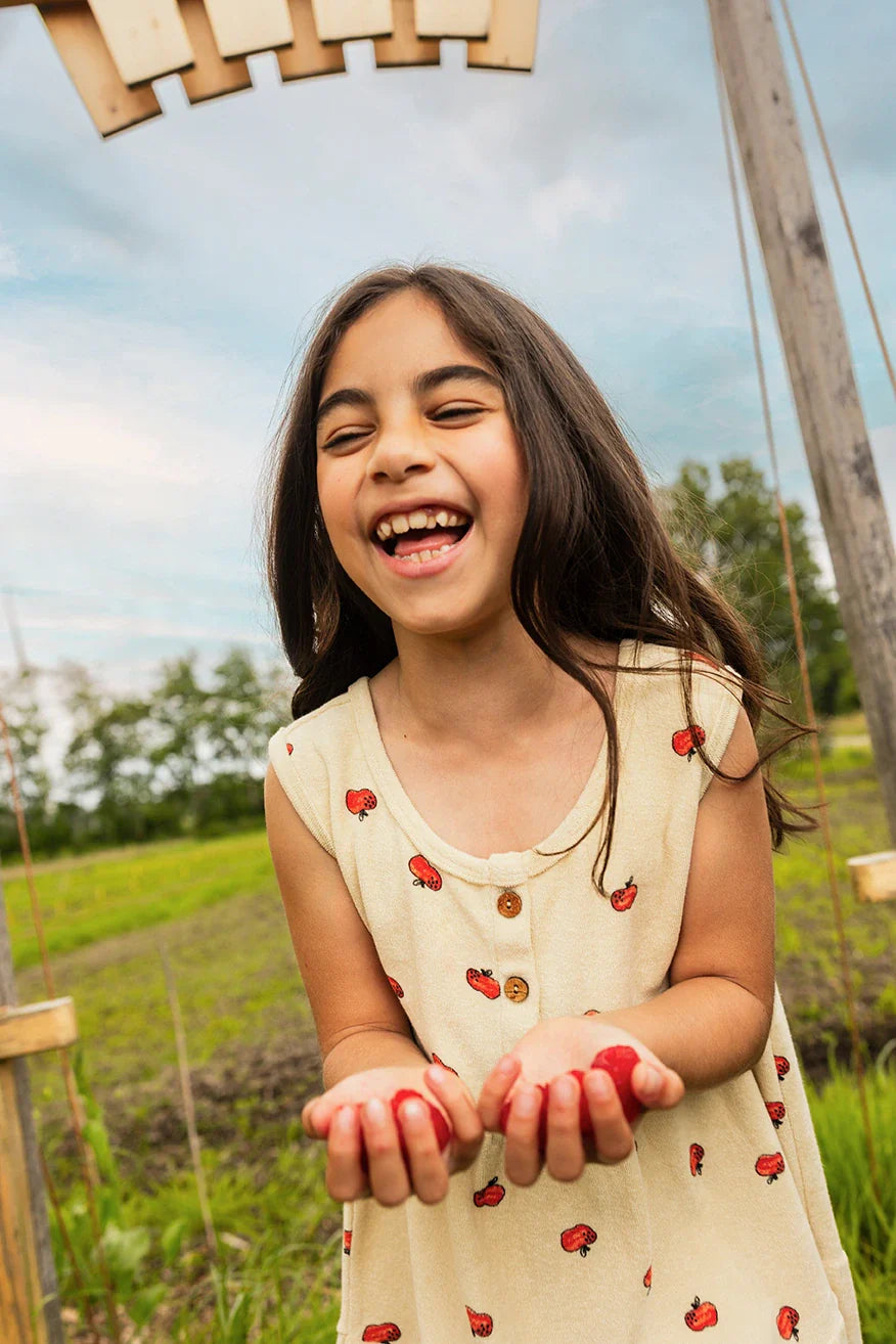 Freckle & Sprout Terry Dress Apple Print | Sesame