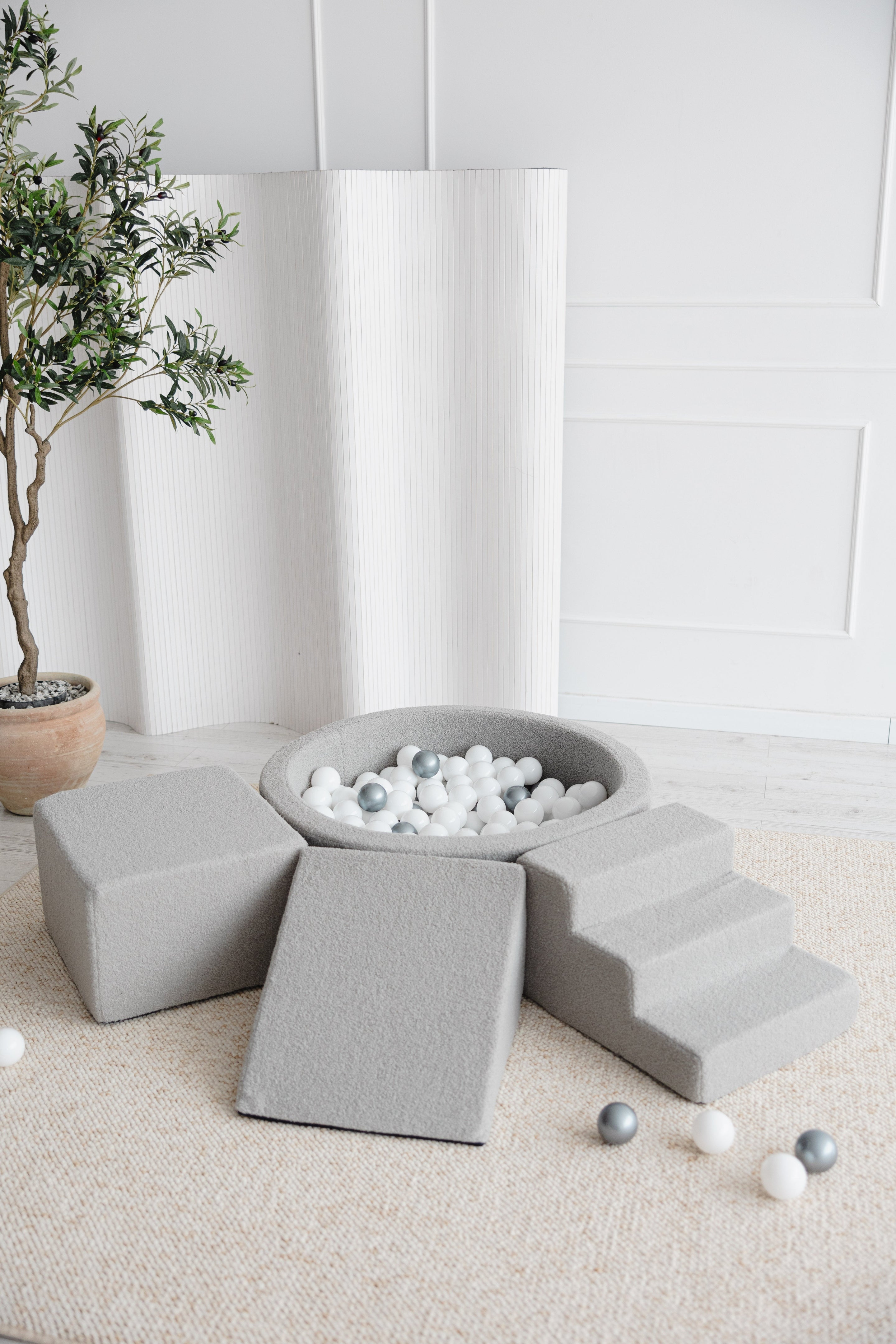 Moje Ball Pool Round & Playset Elements 3st Bouclé | Grey