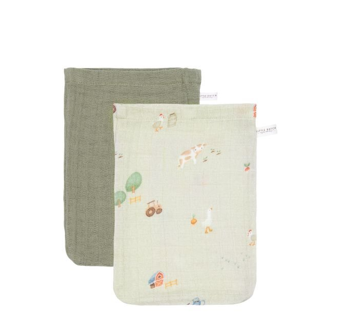 Little Dutch Washcloths Set 2 Hydrophilic | Little Farm/Olive