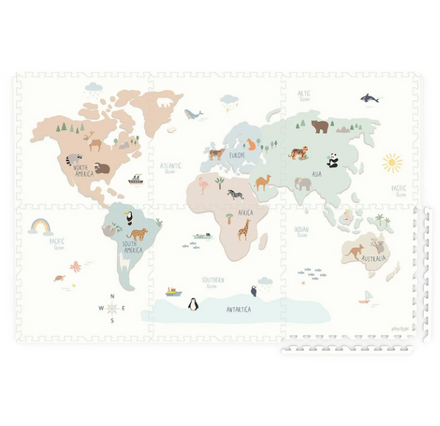Play And Go Eevaa 2-In-1 Play Carpet Puzzle Mat & Storage Box | Worldmap Colour Design