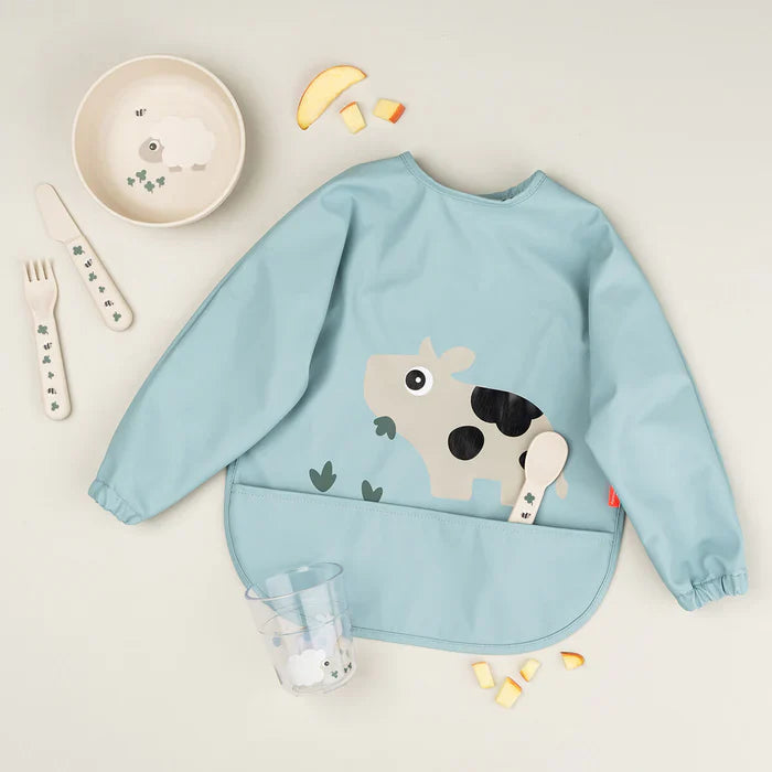 Done By Deer Waterproof Bib With Sleeves | Tiny Farm Blue