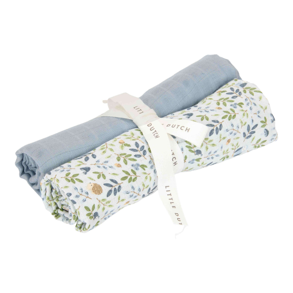 Little Dutch Swaddle Doeken Hydrofiel 70x70 Forest Adventure & Denim Blue | Blauw