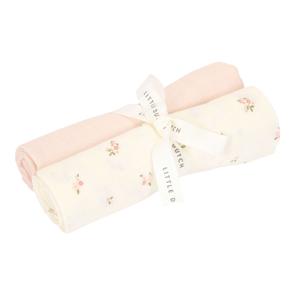 Little Dutch Swaddle Doeken Hydrofiel 70x70 Fairy Blossom & Blossom | Wit