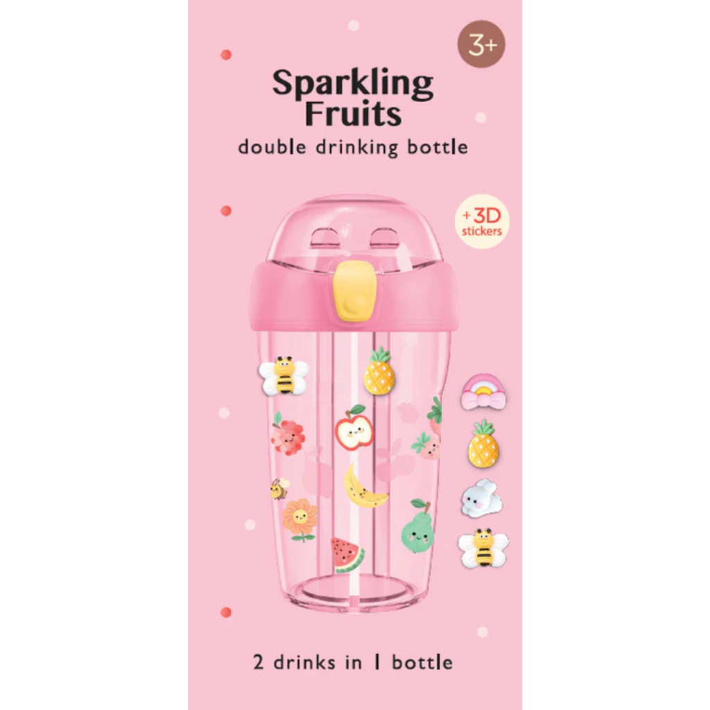 Petit Monkey Double Drinking Bottle 430ml + 3D Stickers | Sparkling Fruits