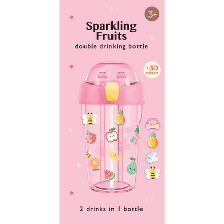 Petit Monkey Double Drinking Bottle 430ml + 3D Stickers | Sparkling Fruits