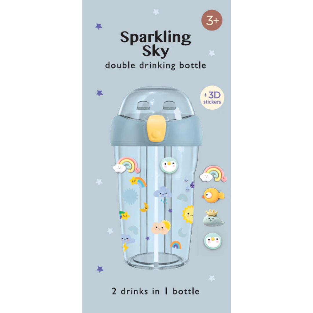 Petit Monkey Double Drinking Bottle 430ml + 3D stickers | Sparkling Sky