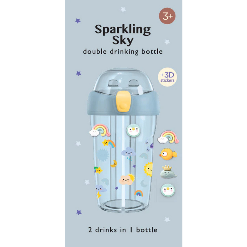 Petit Monkey Double Drinking Bottle 430ml + 3D stickers | Sparkling Sky