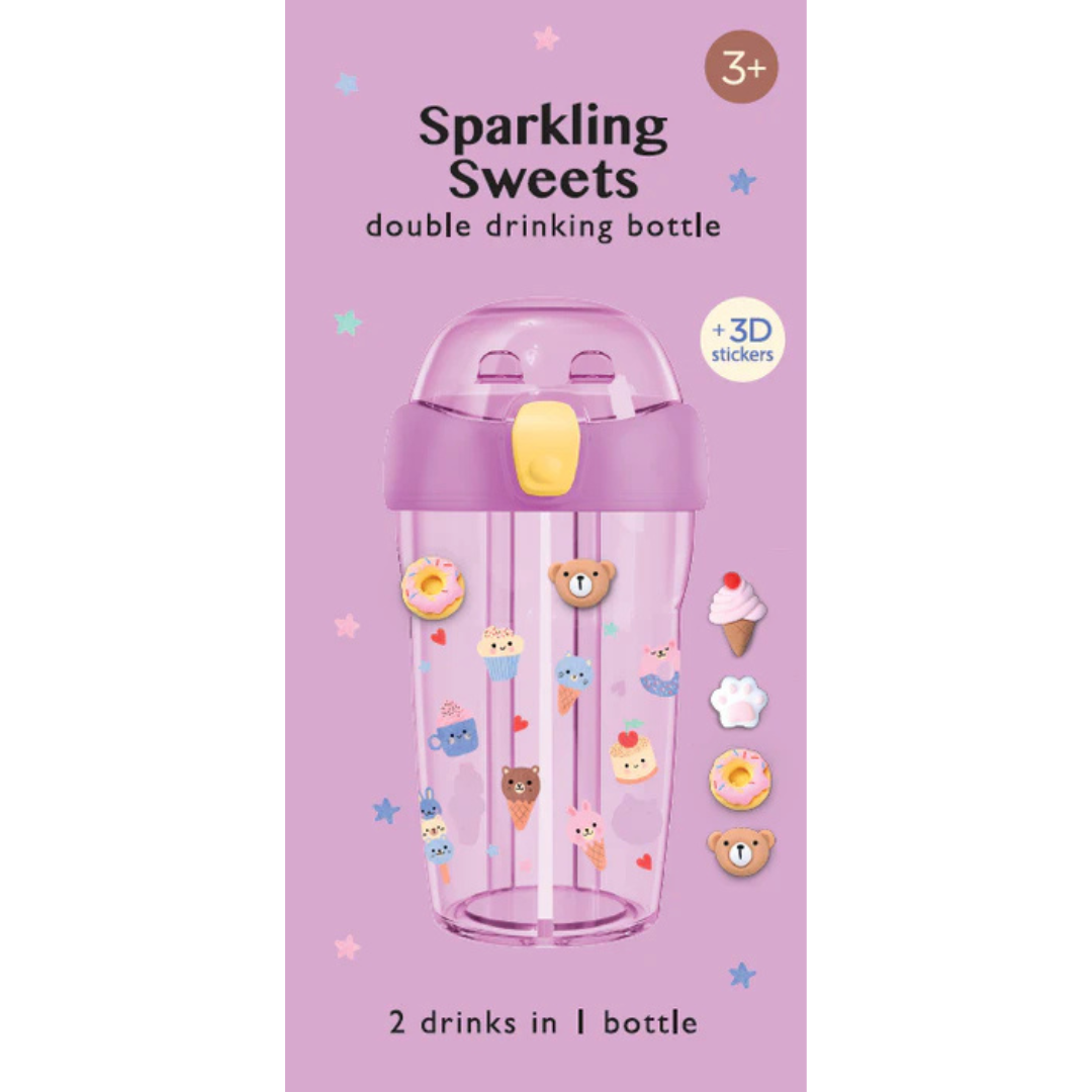 Petit Monkey Double Drinking Bottle 430ml + 3D stickers | Sparkling Sweets