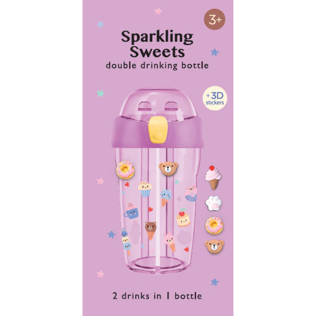 Petit Monkey Double Drinking Bottle 430ml + 3D stickers | Sparkling Sweets