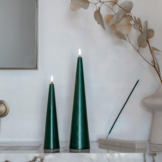 Uyuni LED Cone Candle 5.8x21.5 cm | Pine Green