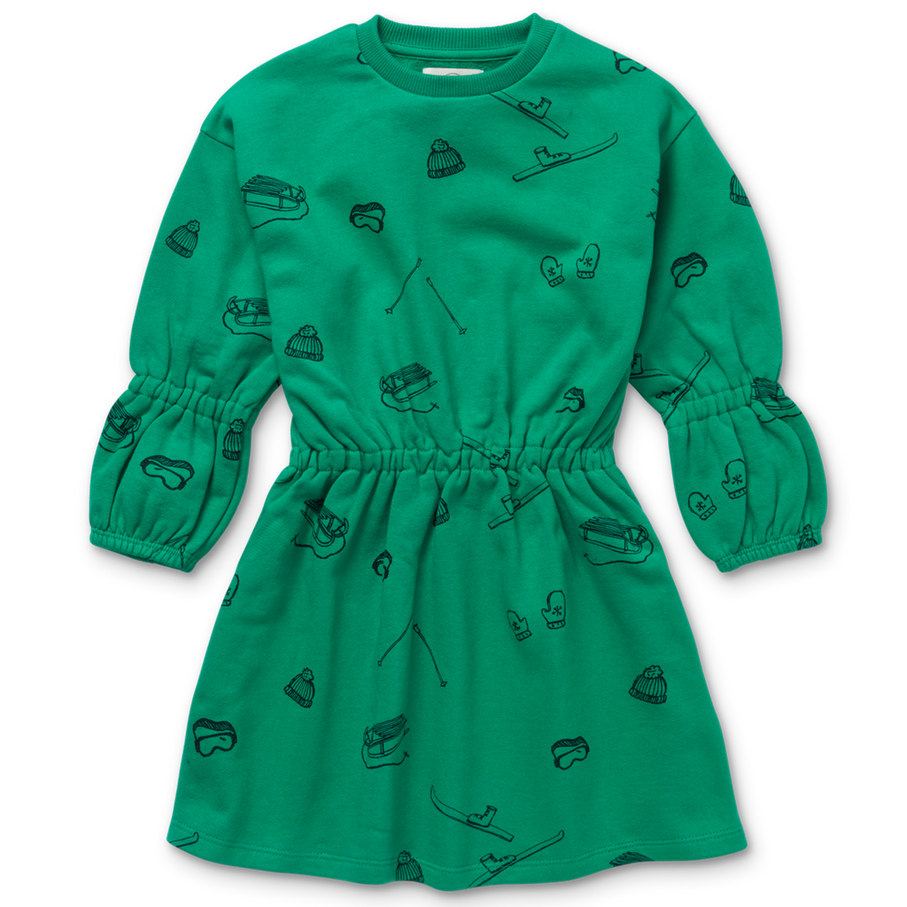 Sproet & Sprout Sweat Dress Ski Print | Fern Green