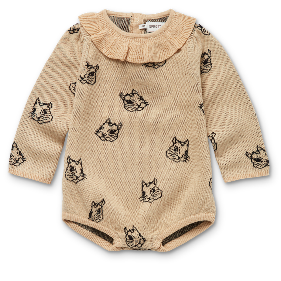 Sproet & Sprout Romper Knitted Squirrel Print | Nougat