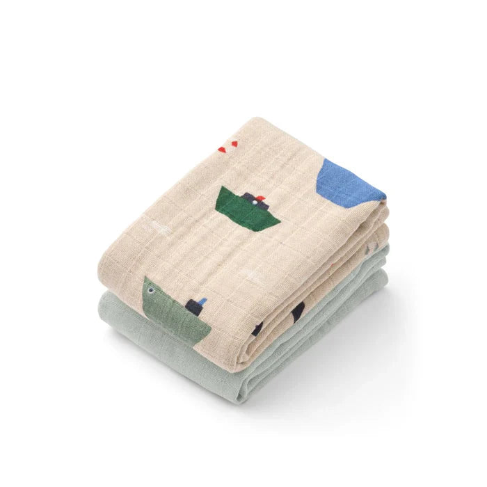 Liewood Lewis Muslin Cloths 2-Pack | Sailing / Dove Blue Mix
