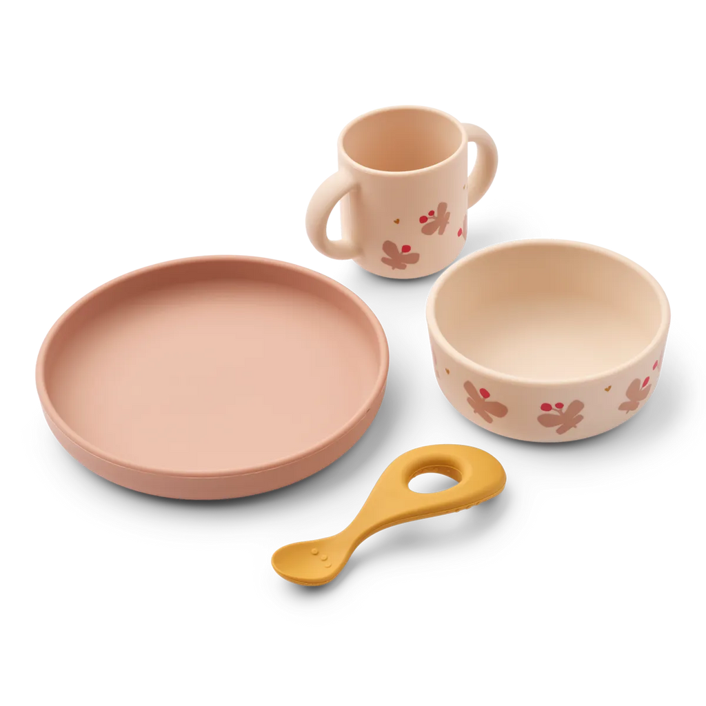 Liewood Vivi Printed Dining Set | Butterfly / Apple Blossom