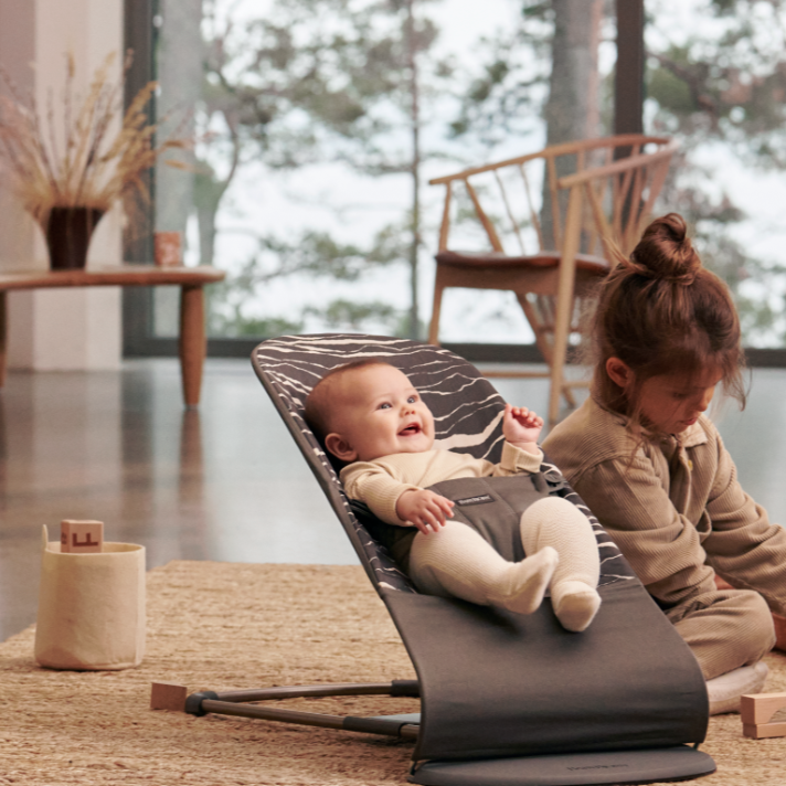 * Babybjörn Bouncer Bliss Dark Grey Frame I Cotton Anthracite Landscape