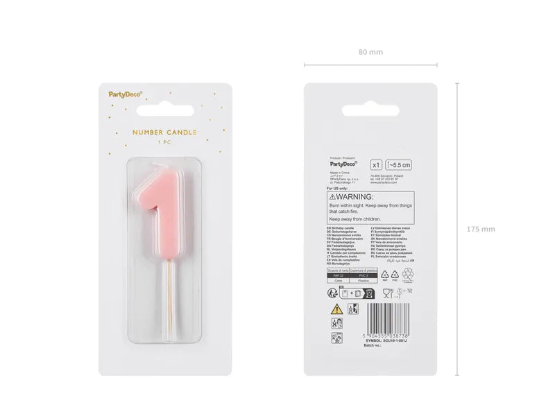 Party Deco Candle Number "1" | Light Pink