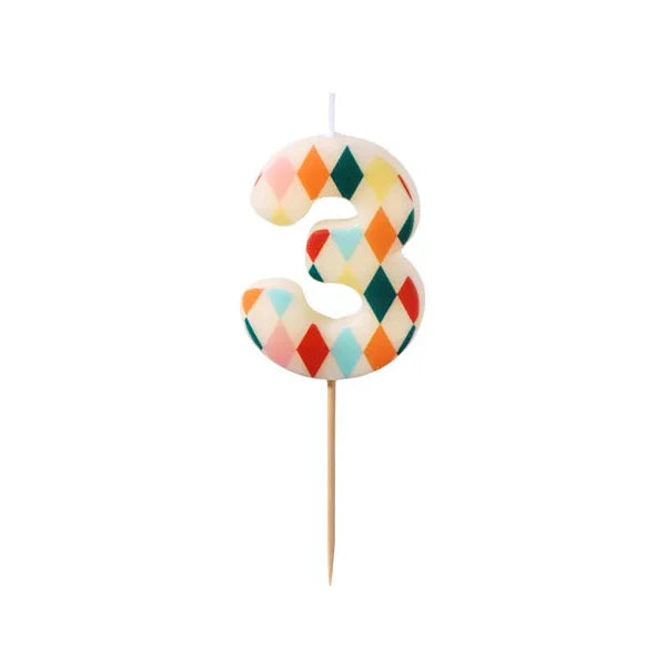 Party Deco Candle Number "3" | Rhombus Mix