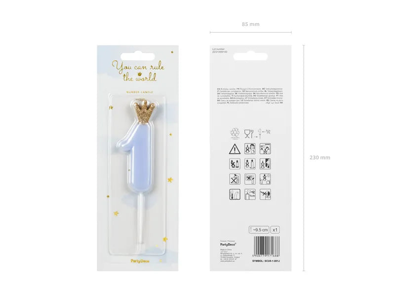 Party Deco Birthday Candle Number "1" | Light Blue