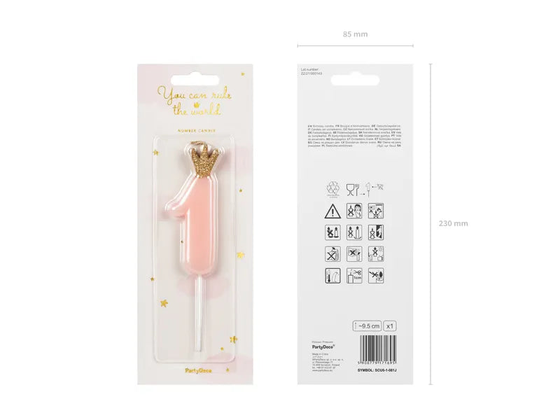 Party Deco Birthday Candle Number "1" | Light Pink