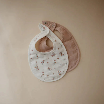 Mushie Muslin Bib 2-Pack | Blush/Pink Floral