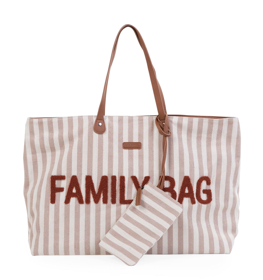 Childhome Weekendtas XL Family Bag | Stripes Nude / Terracotta