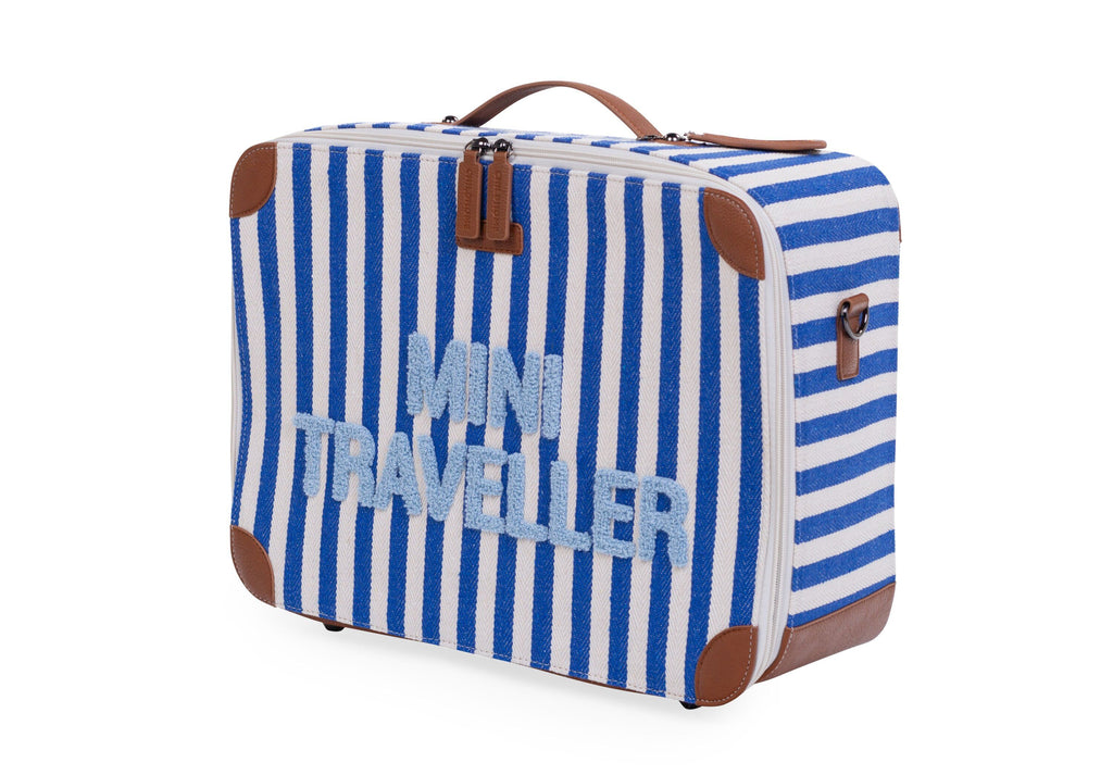 Childhome Mini Traveler Valiseje | Stripes Electric Blue /Light Blue