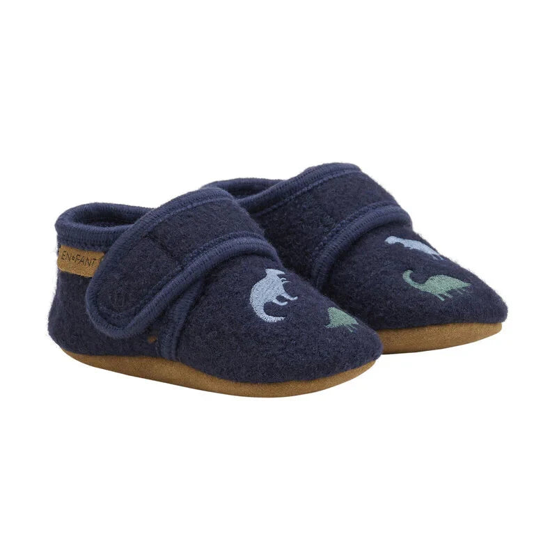 En Fant Baby Booties Wool | Navy Dino