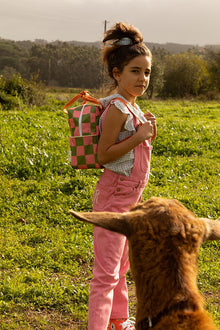 Sticky Lemon Backpack Small | Farmhouse Checkerboard Sprout Green + Flower Pink