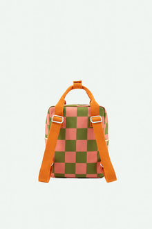 Sticky Lemon Backpack Small | Farmhouse Checkerboard Sprout Green + Flower Pink