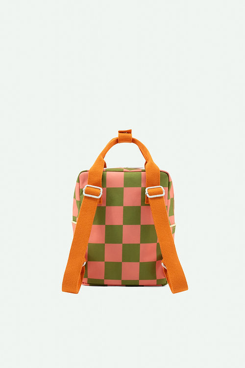 Sticky Lemon Backpack Small | Farmhouse Checkerboard Sprout Green + Flower Pink