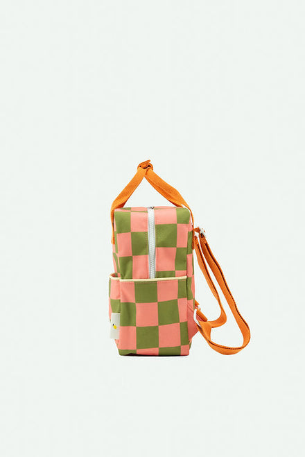 Sticky Lemon Backpack Small | Farmhouse Checkerboard Sprout Green + Flower Pink