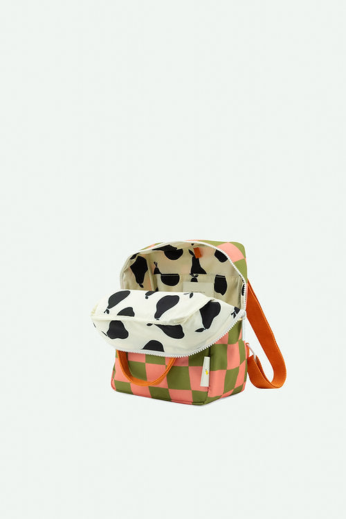 Sticky Lemon Backpack Small | Farmhouse Checkerboard Sprout Green + Flower Pink