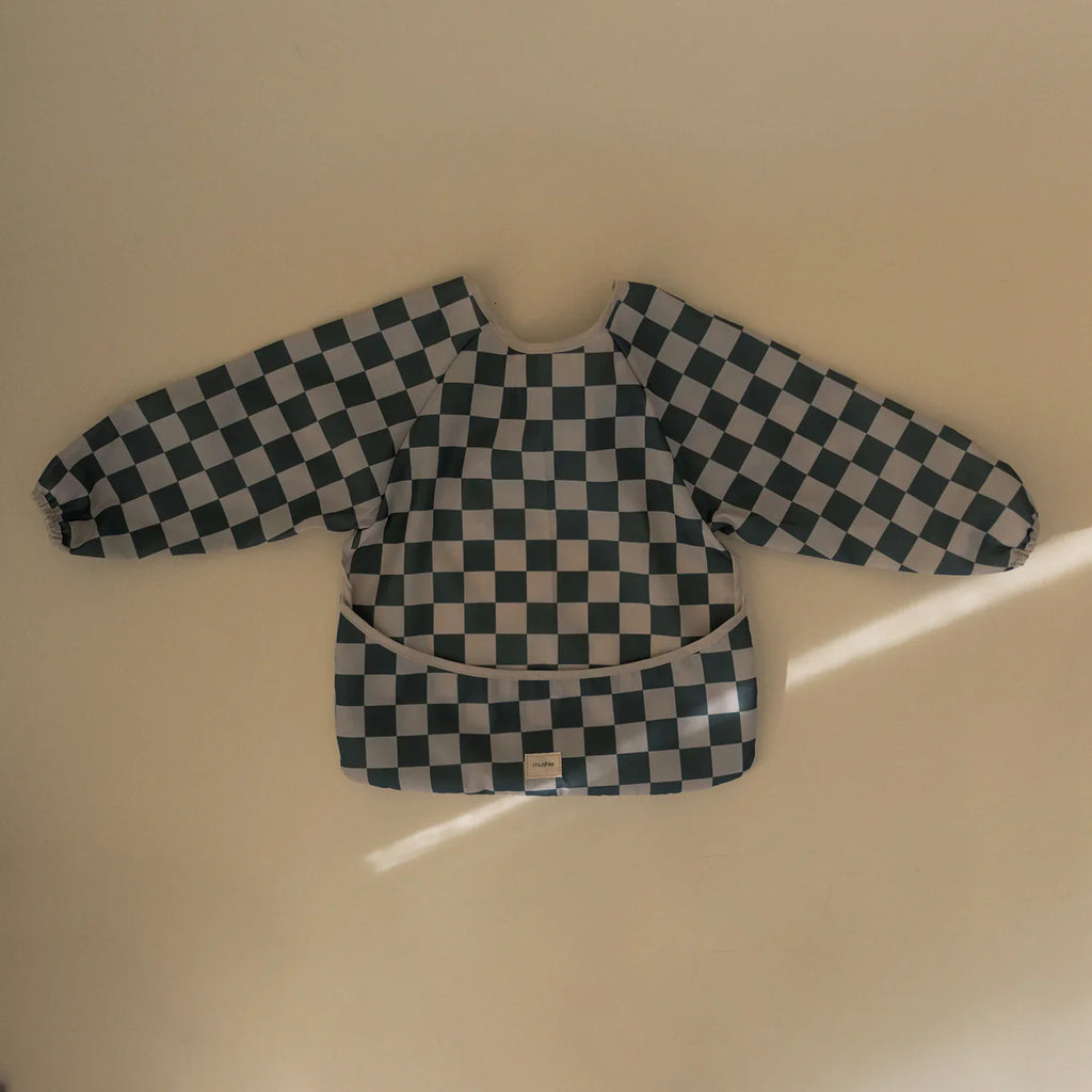 Mushie Bib With Long Sleeves | Olive Check