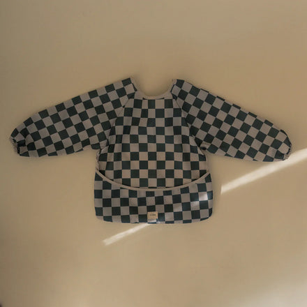 Mushie Bib With Long Sleeves | Olive Check