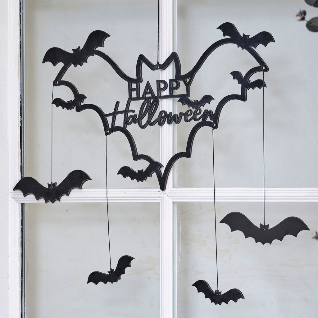 Ginger Ray black wooden bats plate | Happy Halloween