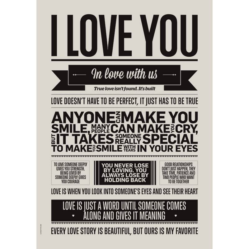 * I love my type poster 50x70cm - I love you - Gray