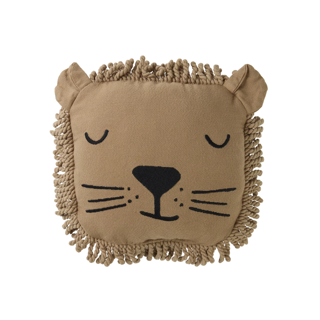 Nobodinoz Lion Face Embroidery Cushion 34x34cm | Sesame