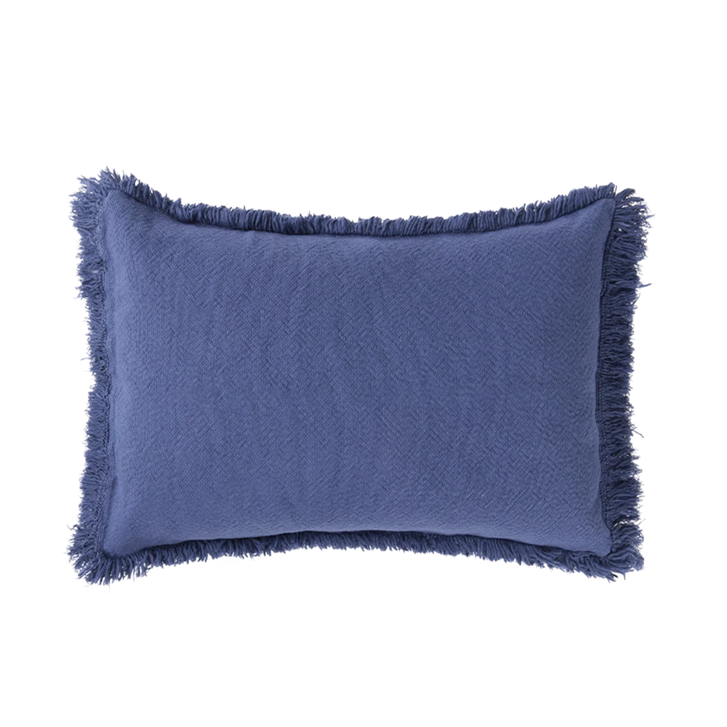 Nobodinoz Landscape Rectangular fringes cushion 45x30cm | Cobalt